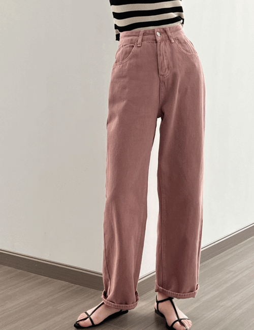 굿즈 컬러 와이드 일자핏 핑크데님 - 상품 이미지