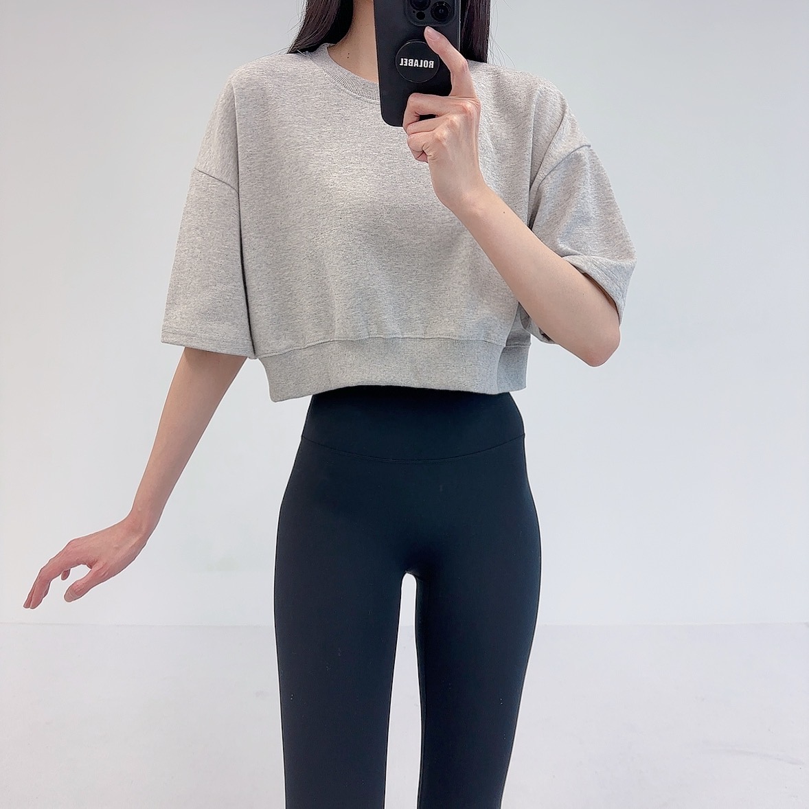 로라벨 플라 필라테스복 여성 요가복 필라테스 요가 상의 옷 커버업 운동복 탑 반팔 크롭 - 상세 이미지 3
