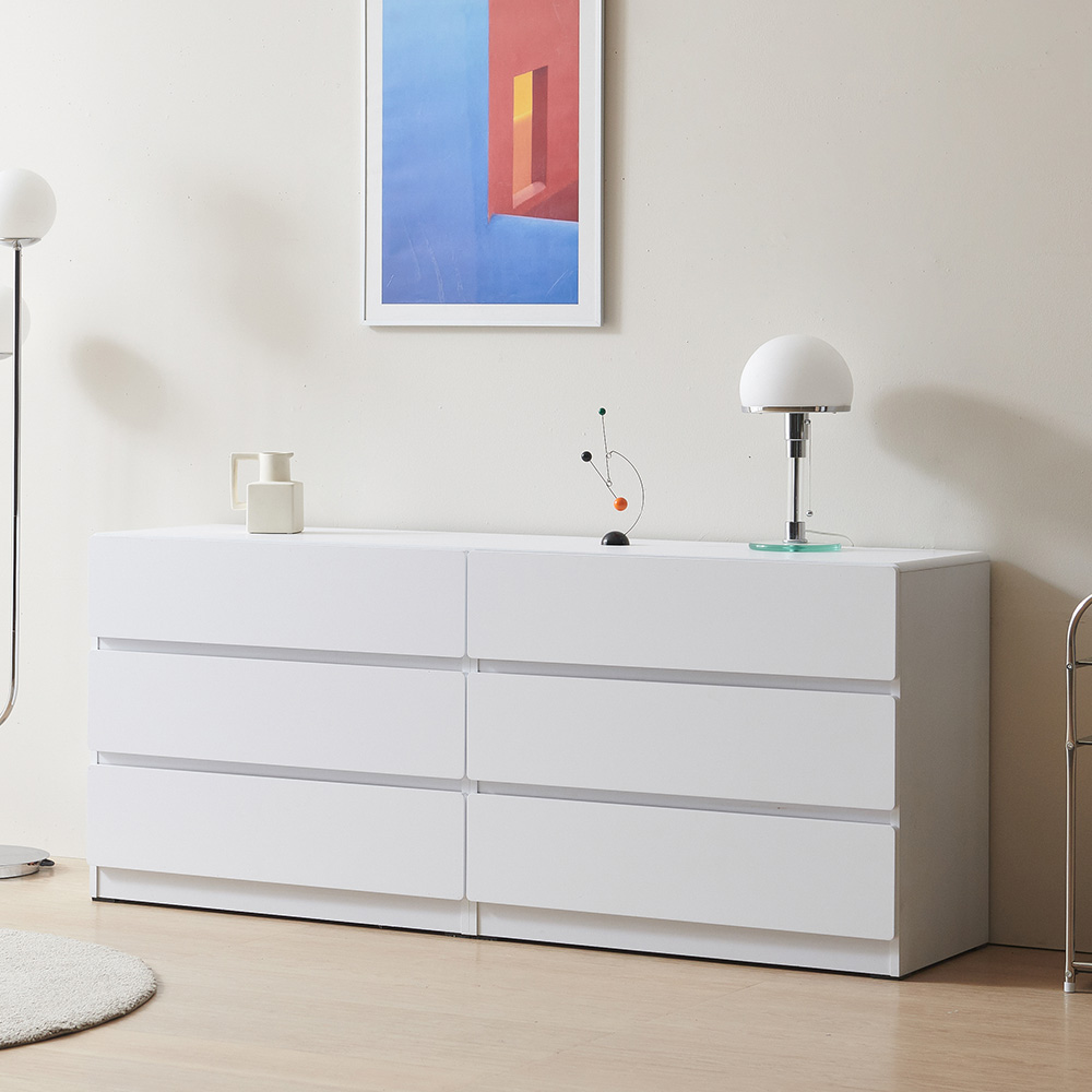 스코나 디스트 3단 서랍 높은 거실장 사이드보드 1600mm, 오크화이트