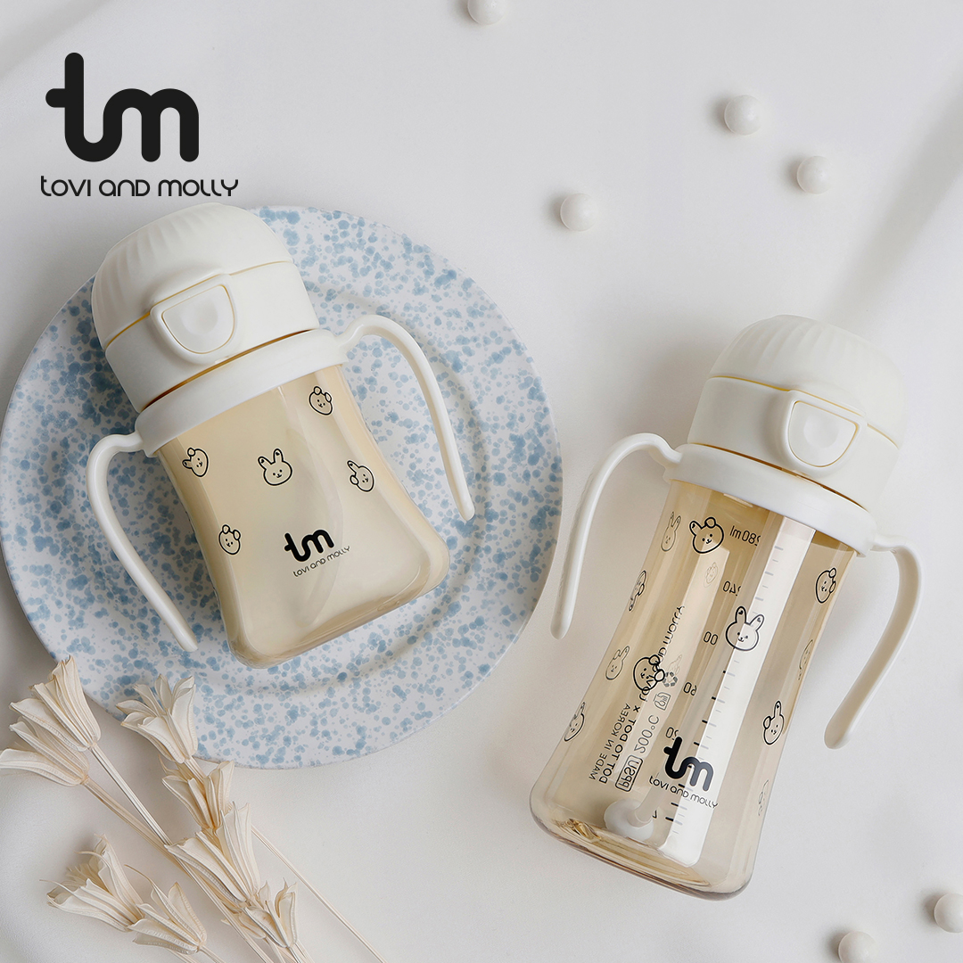 [토비앤몰리] 새지않는 아기 유아 어린이집 자기주도 원터치 빨대컵 돗바니 화이트 180ml 280ml 이미지 7