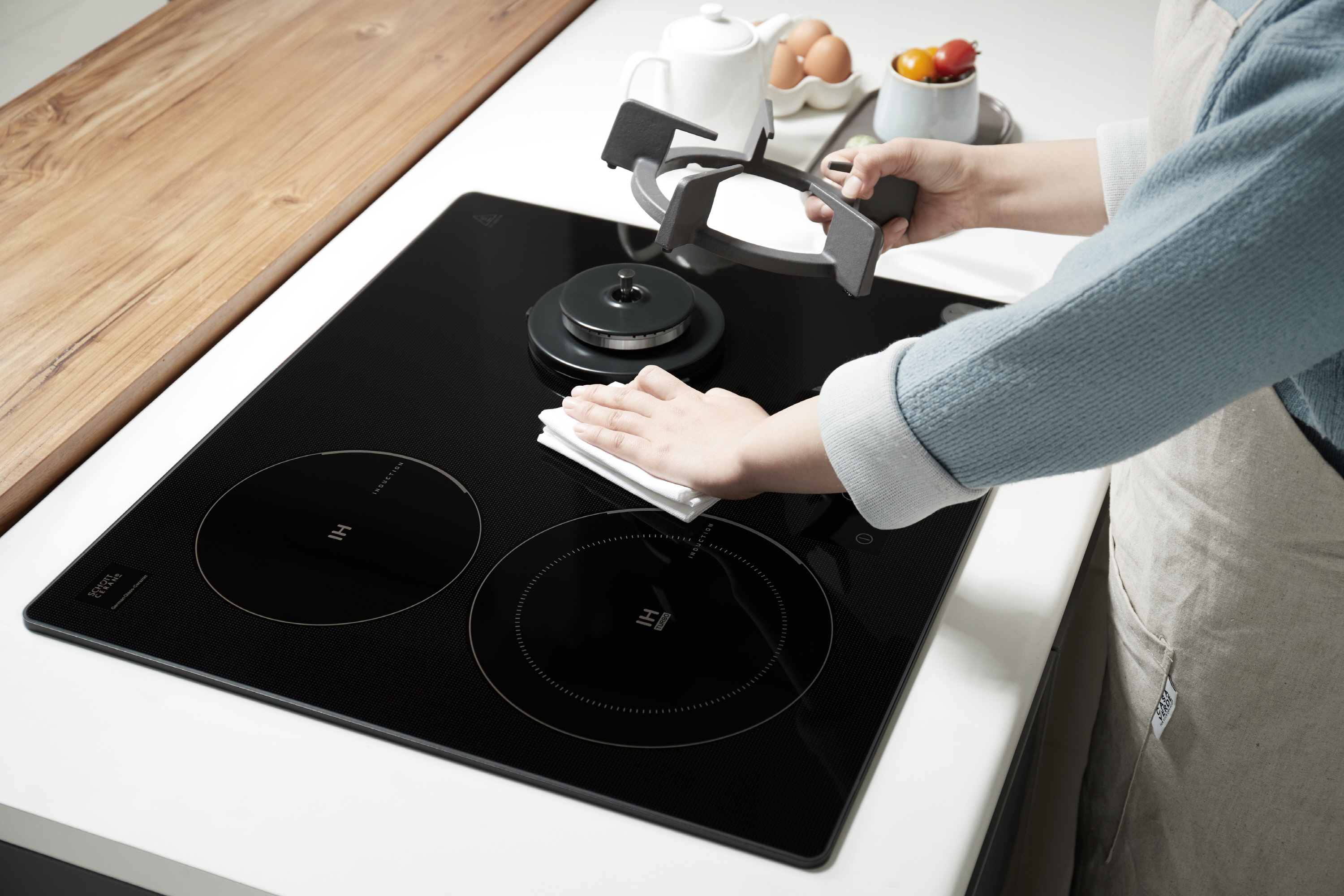 가스연결방문설치 3구 인덕션+가스 하이브리드 전기 쿡탑 레인지 독일쇼트사 상판 터치+다이얼 ERG5003/13