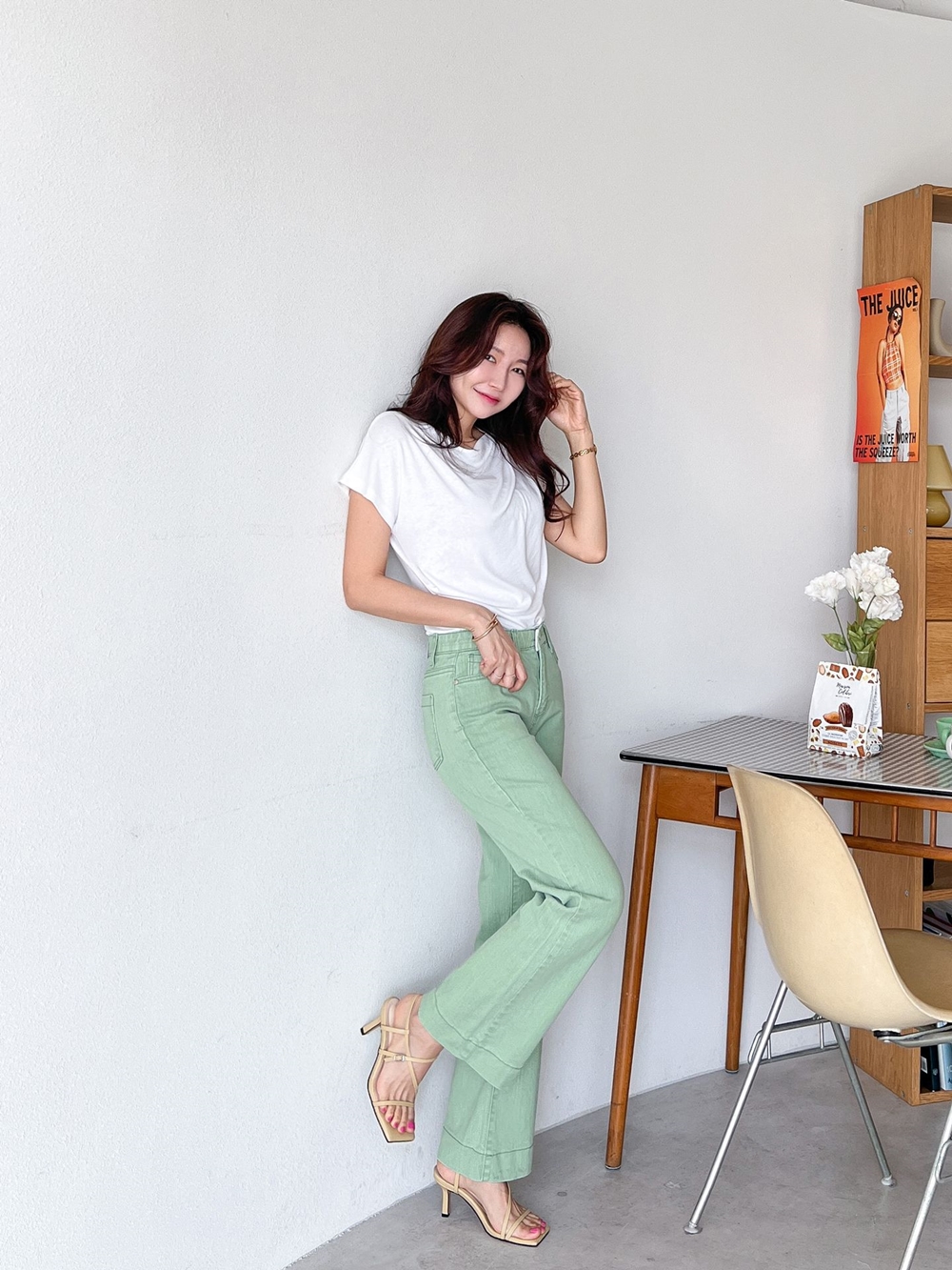 여성 부츠컷팬츠 핑크바지 봄 가을 카치온 컬러 히든밴딩 면 스판 팬츠 이미지 4