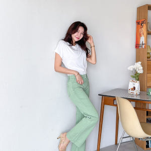 여성 부츠컷팬츠 핑크바지 봄 가을 카치온 컬러 히든밴딩 면 스판 팬츠 착용 후기 | 사이즈/핏 총정리 - 상품 이미지 4
