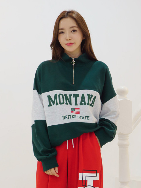 [무배] 몬탄 배색 반집업 루즈핏 봄 맨투맨 트레이닝 이미지 2
