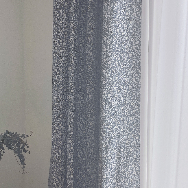 바이아미 네이비 꽃무늬 아이방 빈티지 커튼