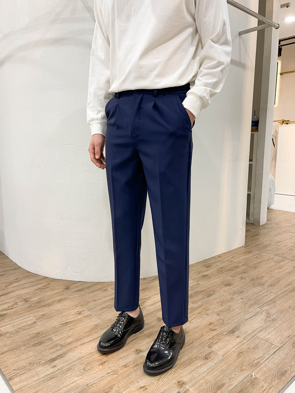 남자 링클프리 슬랙스 봄 여름 정장바지 밴딩 9부 스판 팬츠 빅 사이즈 - 상세 이미지 5