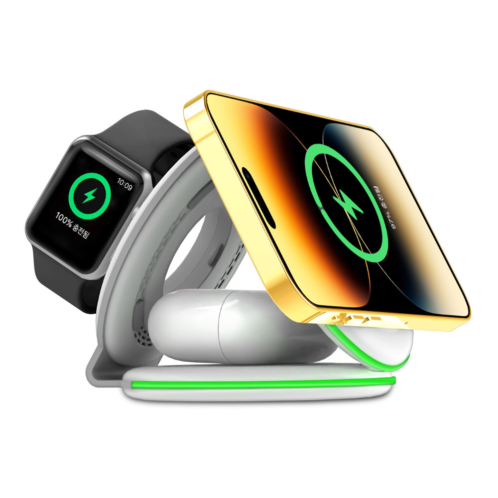 [맥세이프링+아답터포함] 3in1 맥세이프 올인원 무선 고속충전기 아이폰 애플워치 에어팟