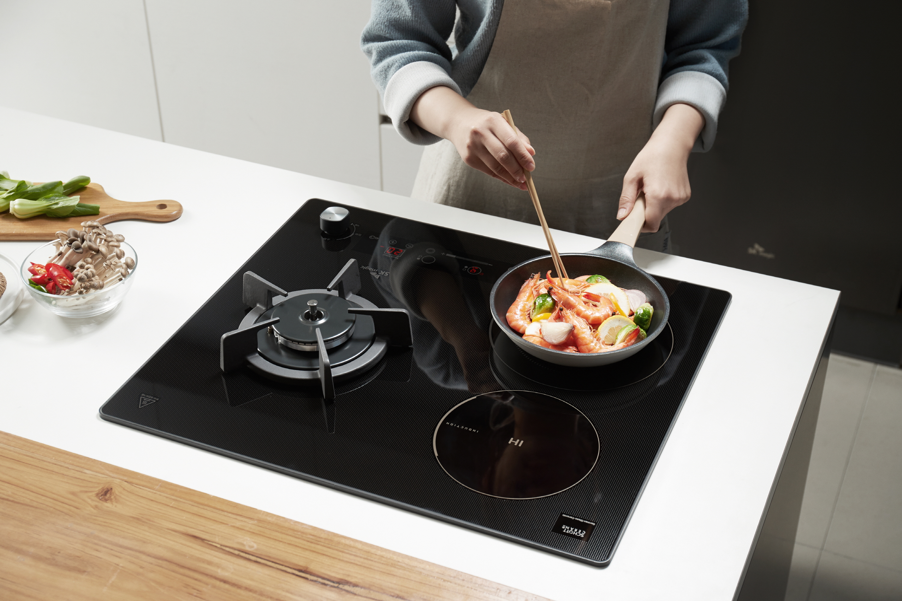 가스연결방문설치 3구 인덕션+가스 하이브리드 전기 쿡탑 레인지 독일쇼트사 상판 터치+다이얼 ERG5003/13