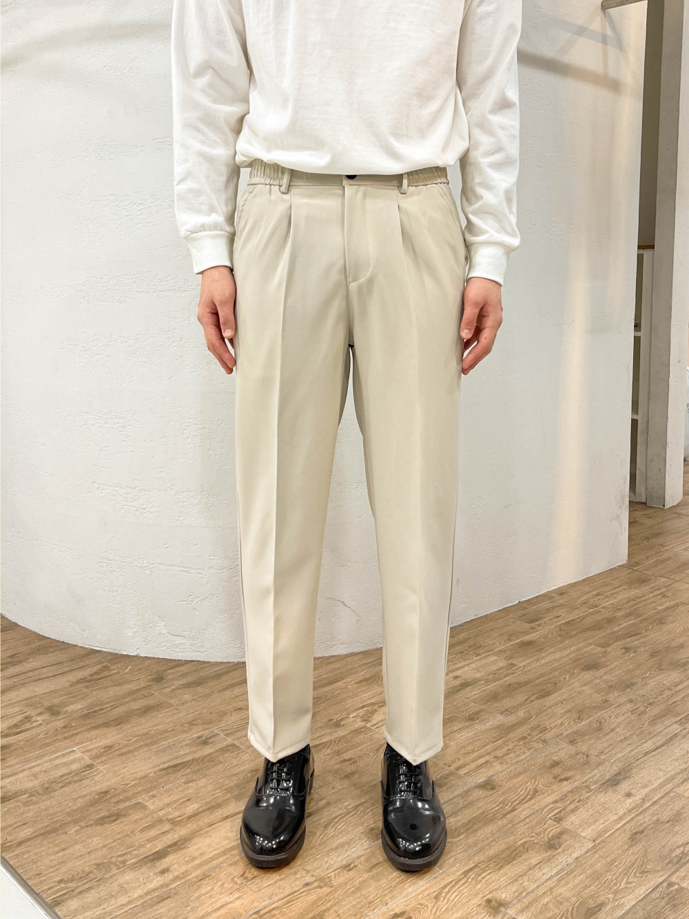 남자 링클프리 슬랙스 봄 여름 정장바지 밴딩 9부 스판 팬츠 빅 사이즈 - 상세 이미지 3