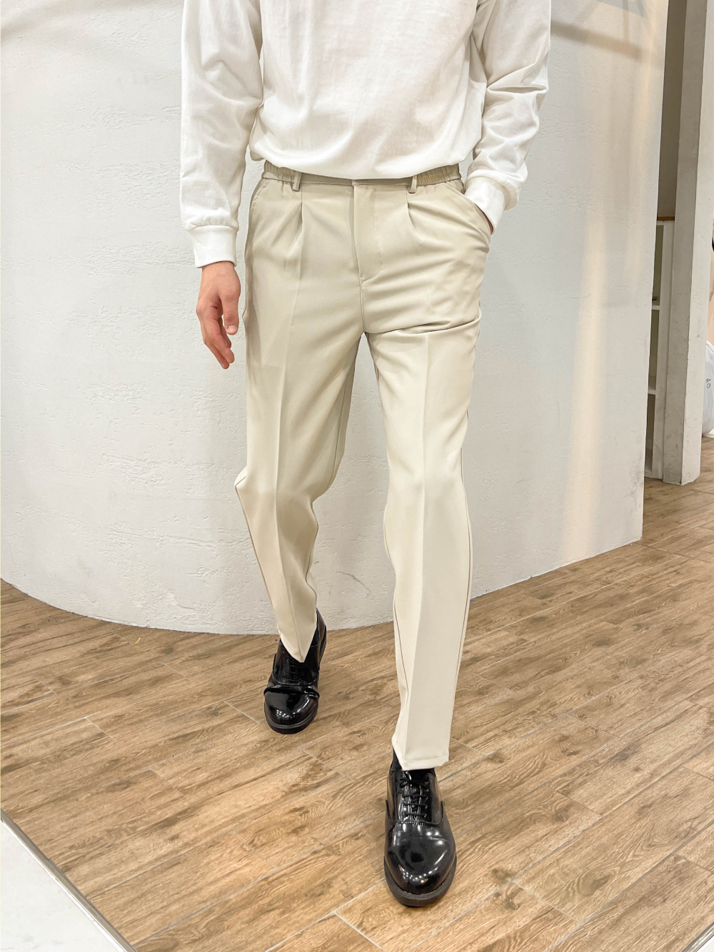 남자 링클프리 슬랙스 봄 여름 정장바지 밴딩 9부 스판 팬츠 빅 사이즈 - 상세 이미지 2