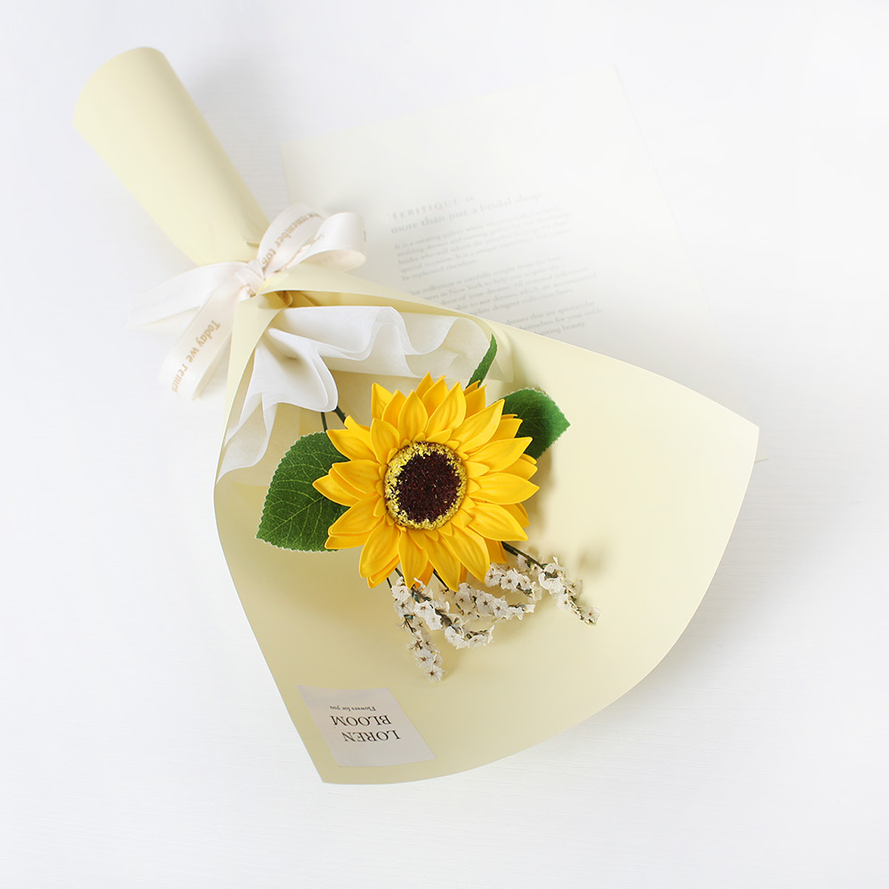 해바라기 꽃다발,한송이 꽃다발,비누꽃, 미니꽃다발,sunflower - 상품 이미지