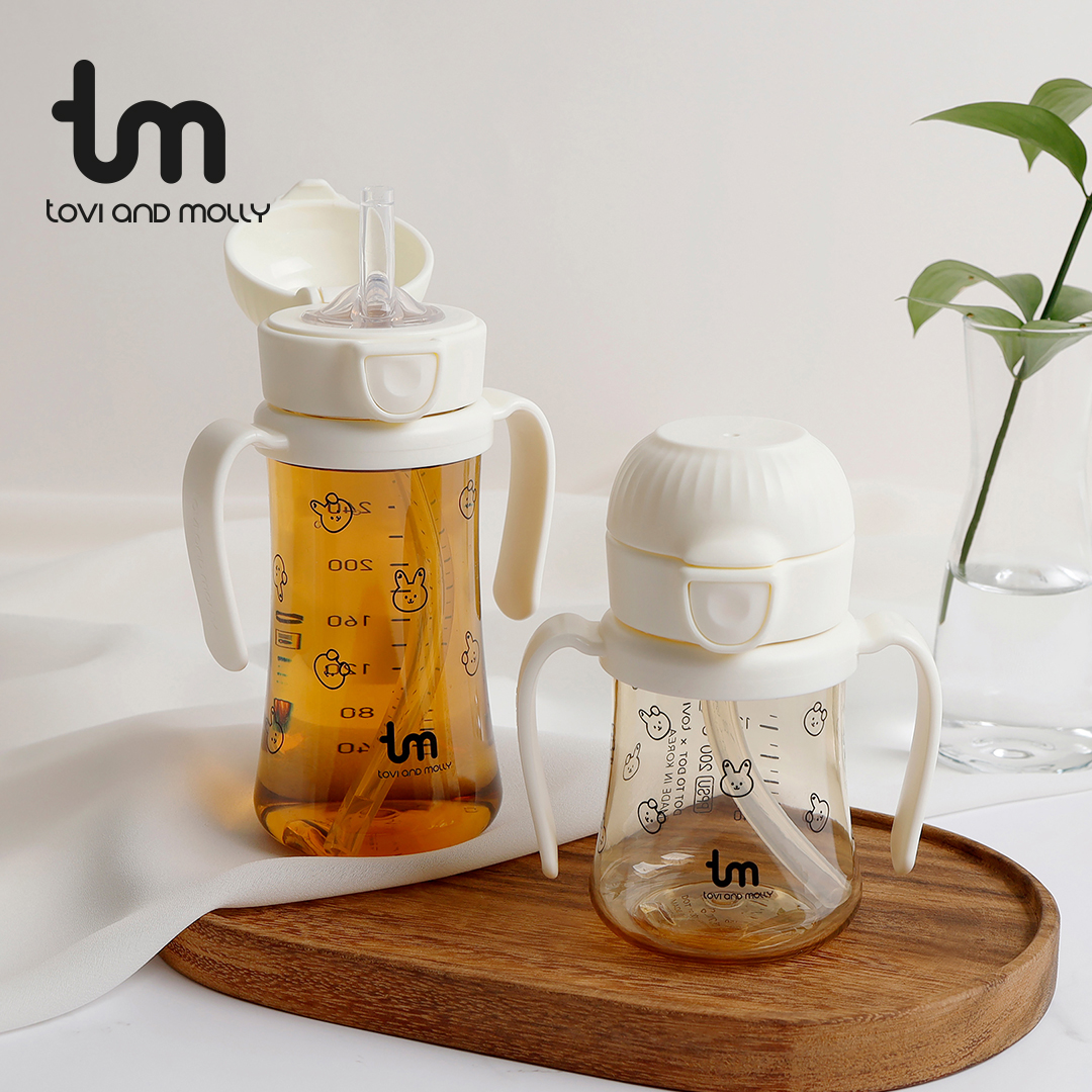 [토비앤몰리] 새지않는 아기 유아 어린이집 자기주도 원터치 빨대컵 돗바니 화이트 180ml 280ml 이미지 6