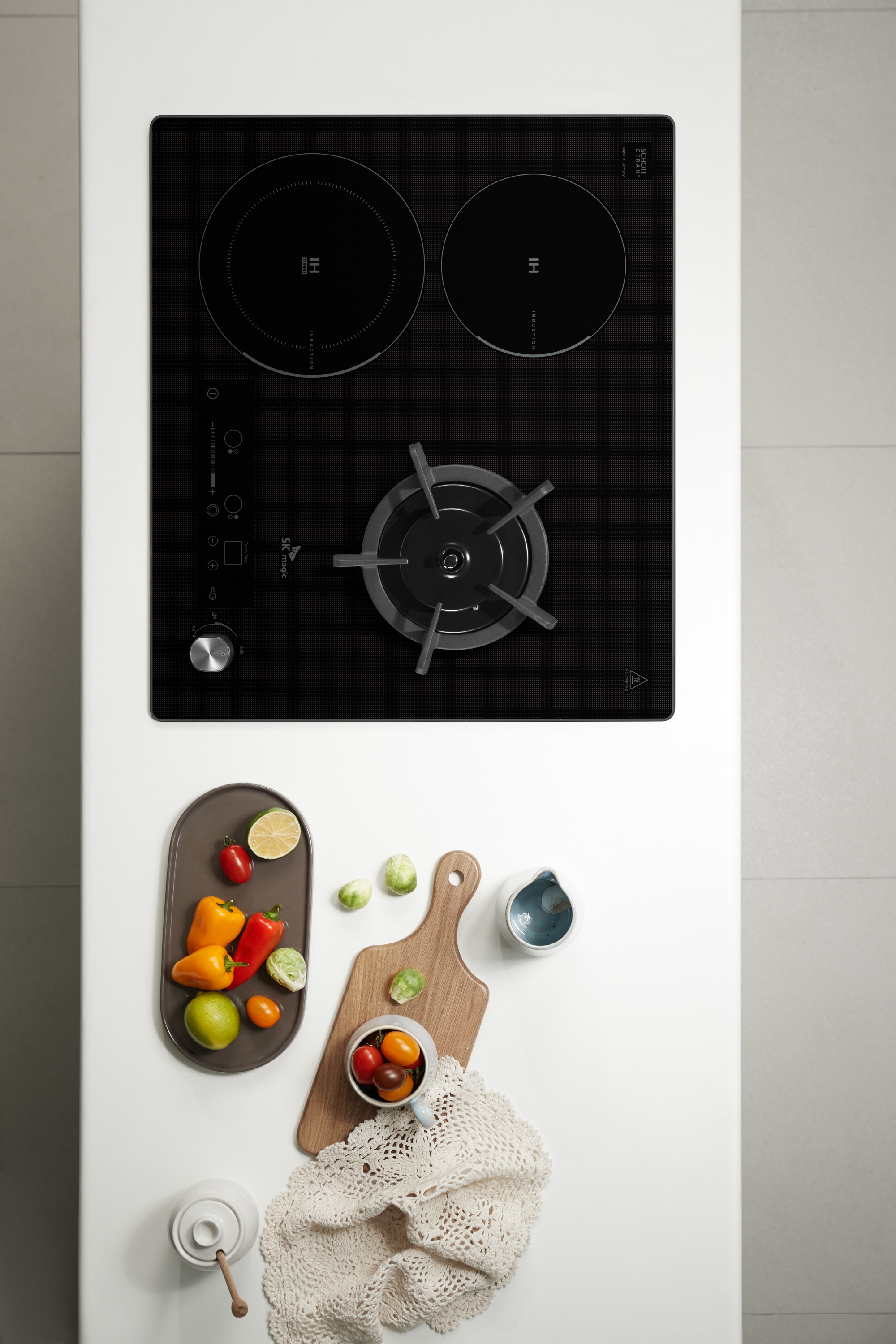 가스연결방문설치 3구 인덕션+가스 하이브리드 전기 쿡탑 레인지 독일쇼트사 상판 터치+다이얼 ERG5003/13