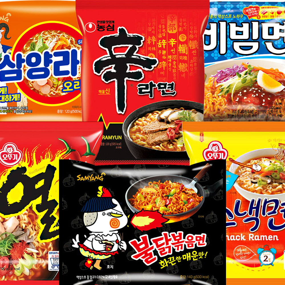 신라면기본120g+열라면120g+스낵면108g+불닭볶음면140g+삼양라면120g+팔도비빔면130g : 킹스랜드