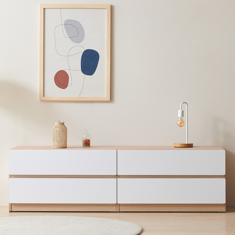 스코나 디스트 2단 서랍 거실장 인테리어 TV장 1600mm, 오크화이트