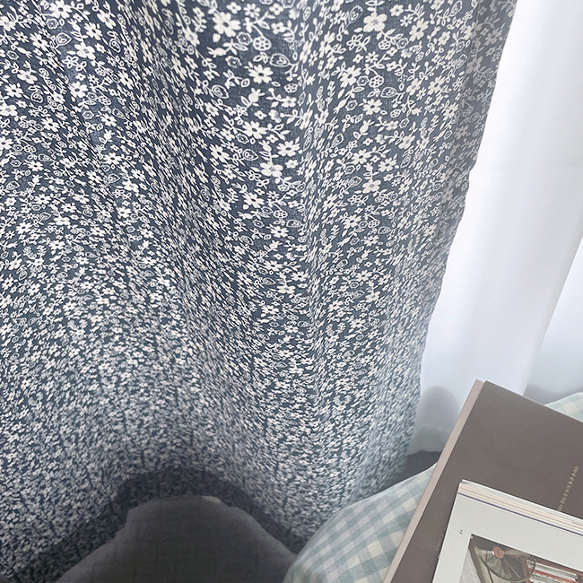 바이아미 네이비 꽃무늬 아이방 빈티지 커튼