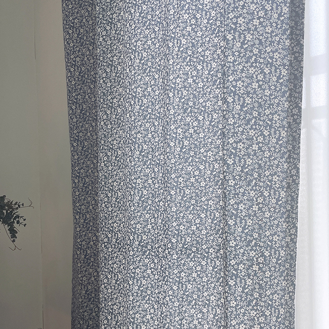 바이아미 네이비 꽃무늬 아이방 빈티지 커튼