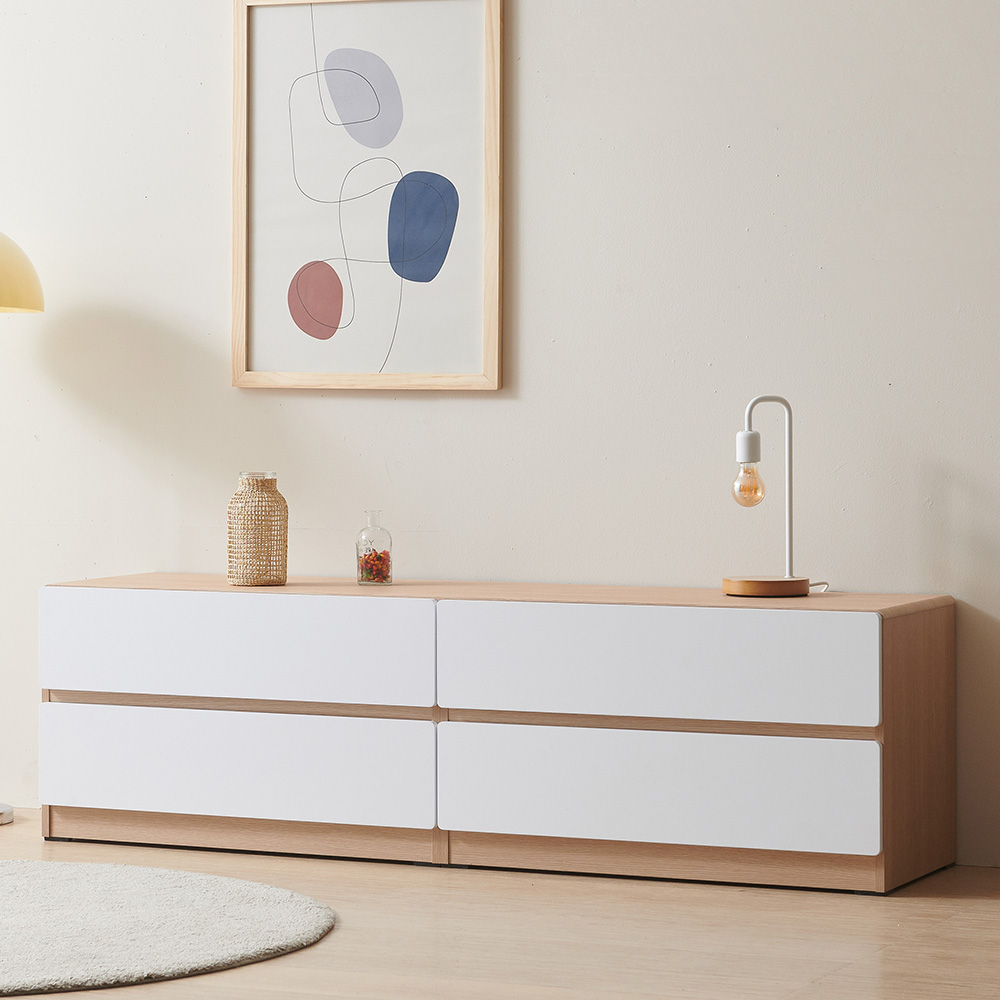 스코나 디스트 2단 서랍 거실장 인테리어 TV장 1600mm, 오크화이트