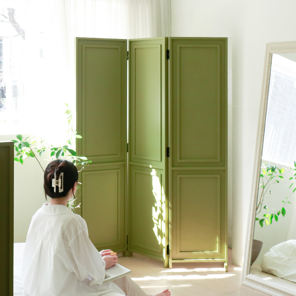 플럼 원목 3단 인테리어 공간분리 가벽 접이식 웨인스코팅 파티션