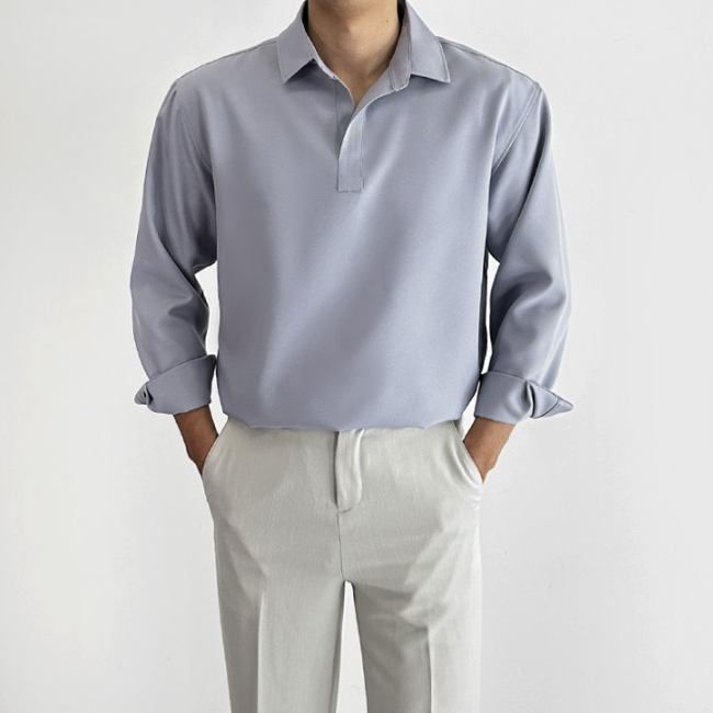 1+1 남자 윌러 봄 가을 링클프리 구김없는 반오픈 카라 셔츠 이미지 2