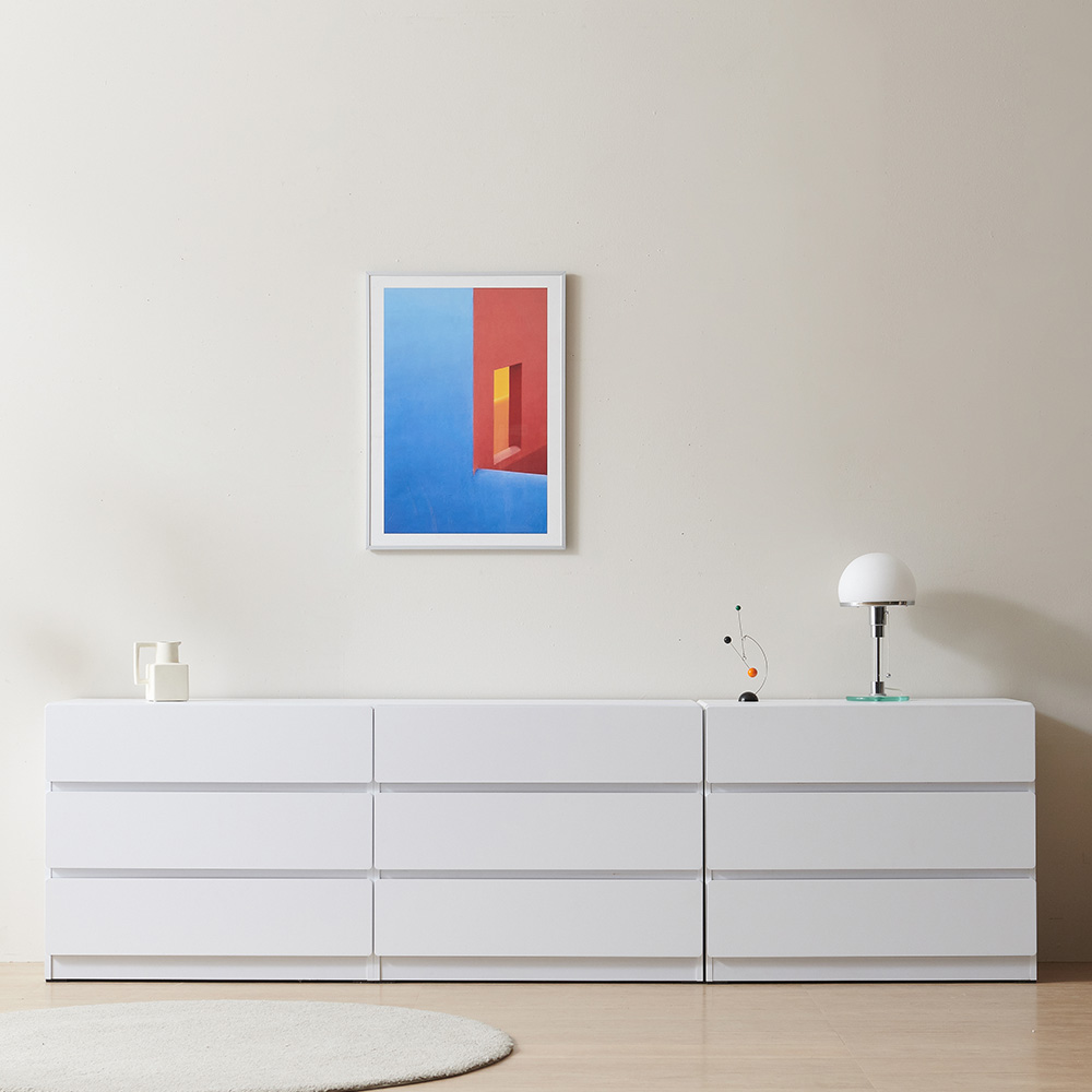 스코나 디스트 3단 서랍 높은 거실장 사이드보드 2400mm, 화이트