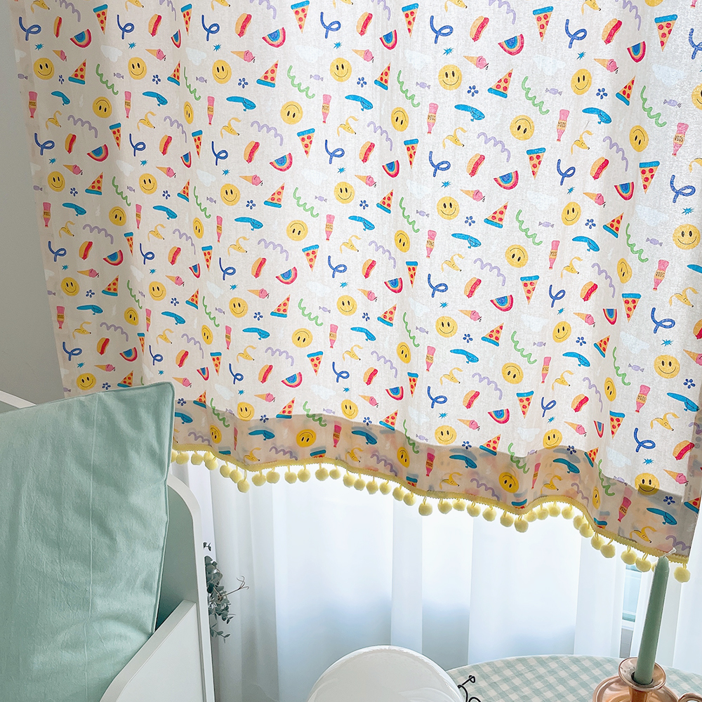 바이아미 스마일 폼폼 아이방 맞춤 키즈 커튼 여아 남아