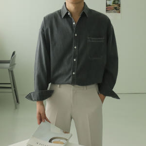 남자청남방 오버핏 와이드카라 남자데님셔츠 셔켓 착용 후기 | 사이즈/핏 총정리 - 상품 이미지 2