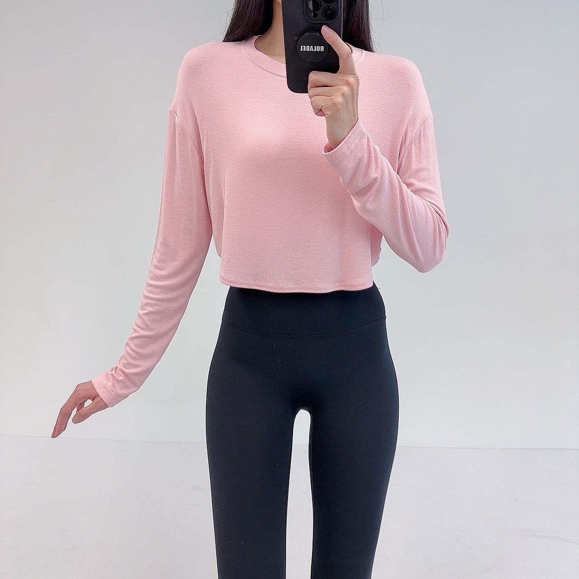 로라벨 레우 필라테스복 여성 요가복 필라테스 요가 상의 옷 커버업 운동복 탑 긴팔 크롭 - 상세 이미지 2