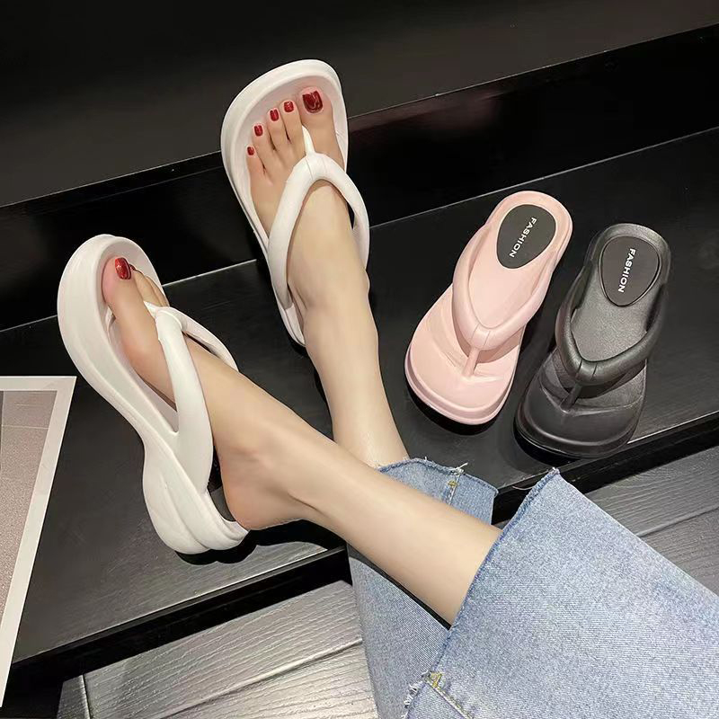 여성 키높이 쪼리 여름 플립플랍 발편한 푹신한 편한 통굽 슬리퍼 6cm - 상세 이미지 5