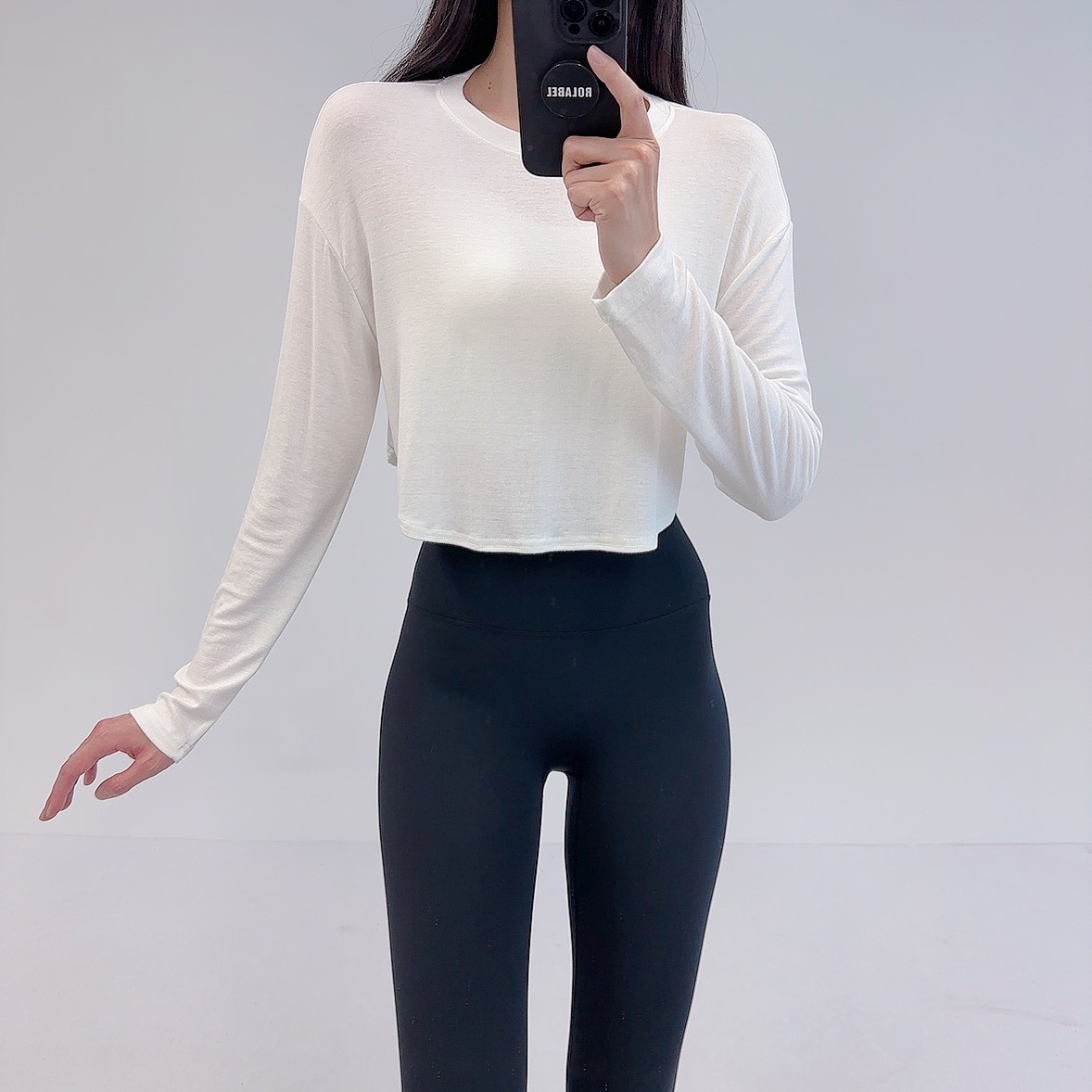로라벨 레우 필라테스복 여성 요가복 필라테스 요가 상의 옷 커버업 운동복 탑 긴팔 크롭 - 상세 이미지 4