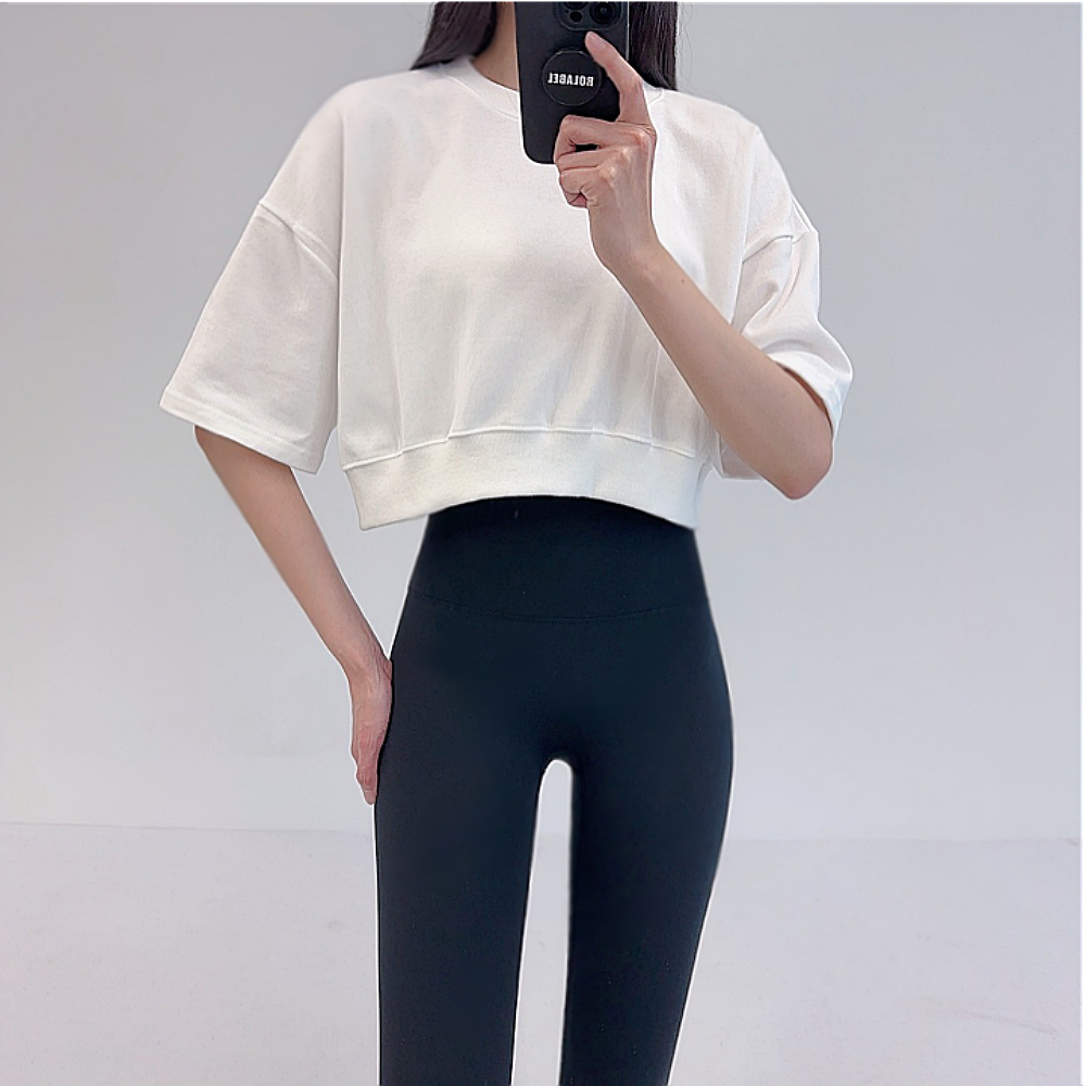 로라벨 플라 필라테스복 여성 요가복 필라테스 요가 상의 옷 커버업 운동복 탑 반팔 크롭 - 상품 이미지