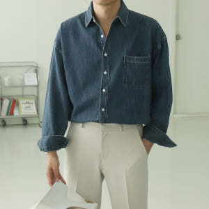 남자청남방 오버핏 와이드카라 남자데님셔츠 셔켓 착용 후기 | 사이즈/핏 총정리 - 상품 이미지 1