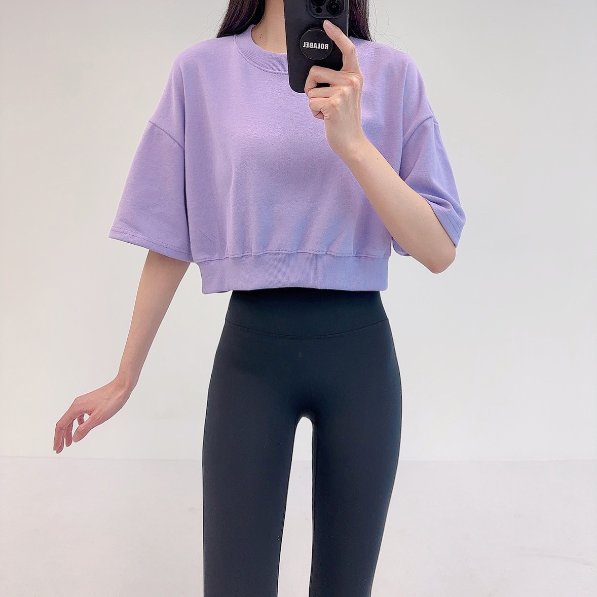 로라벨 플라 필라테스복 여성 요가복 필라테스 요가 상의 옷 커버업 운동복 탑 반팔 크롭 - 상세 이미지 2