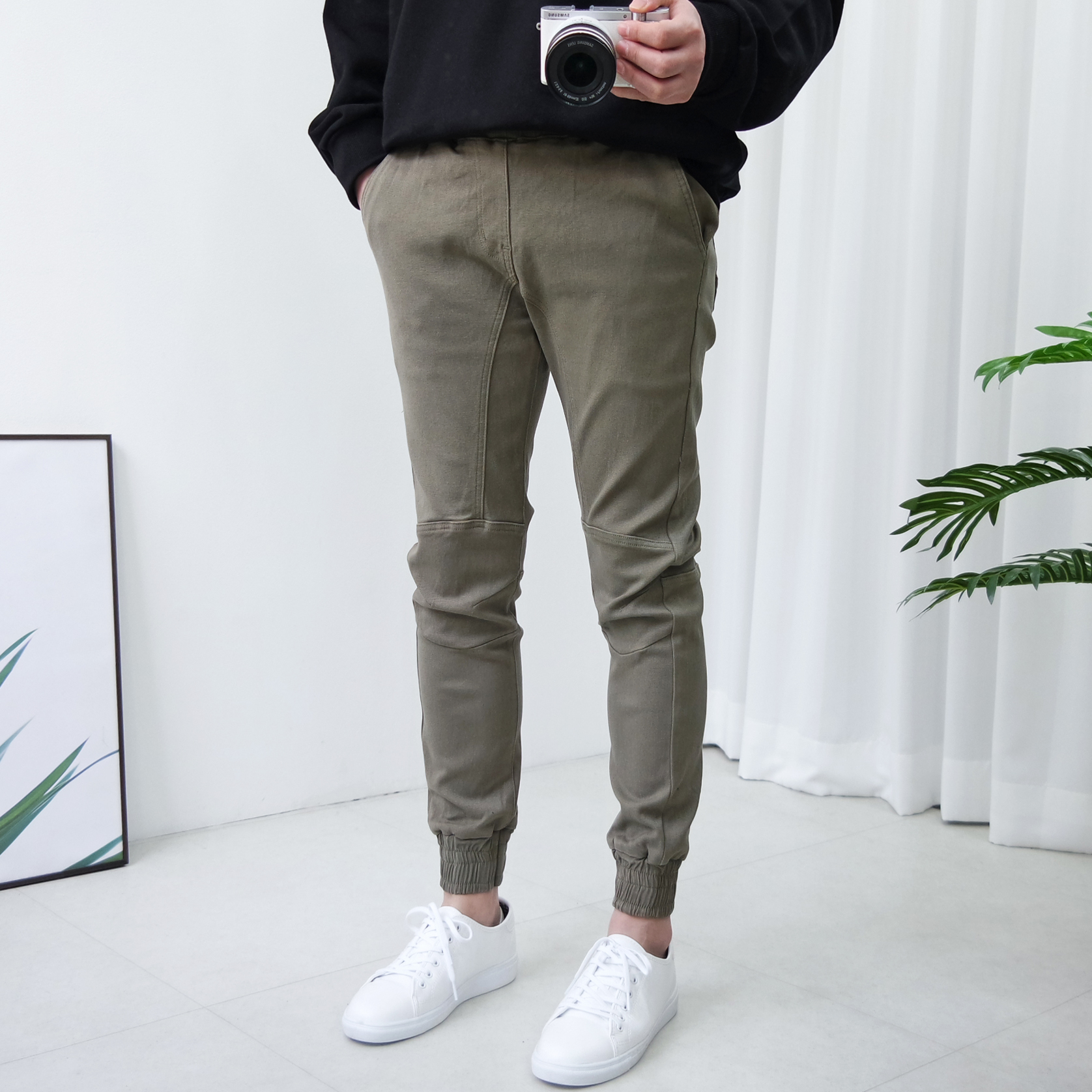 4XL까지 빅사이즈 무릎 절개 스판 면 밴딩 조거팬츠 이미지 4