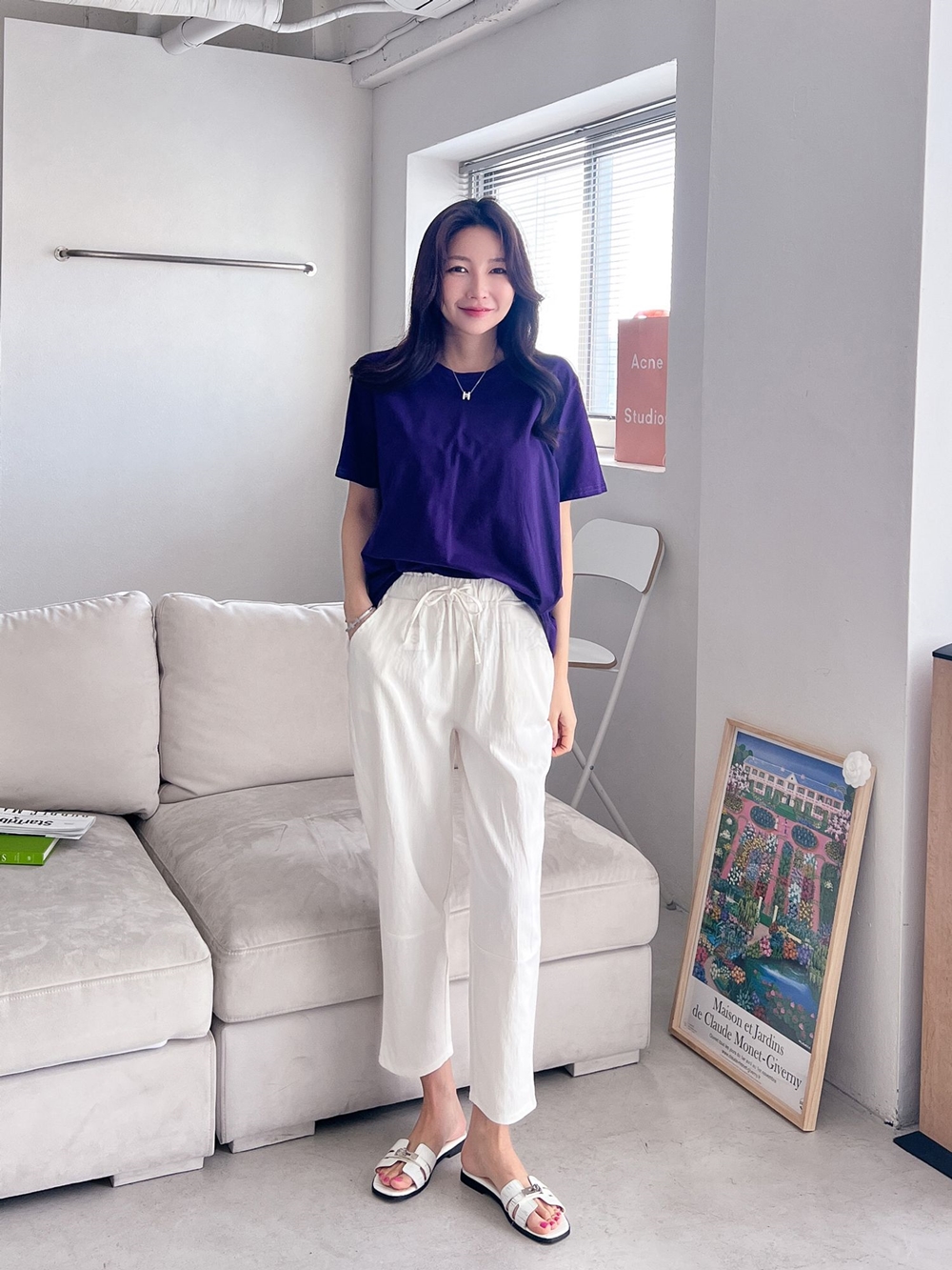배기팬츠 키작녀바지 여름 여성 밴딩 고무줄 면 스판 9부 편한 팬츠 이미지 2