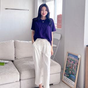 배기팬츠 키작녀바지 여름 여성 밴딩 고무줄 면 스판 9부 편한 팬츠 착용 후기 | 사이즈/핏 총정리 - 상품 이미지 2