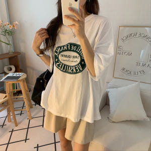 오버핏 빈티지 나염 레터링 프린팅 여성 티셔츠 면 라운드 박스티 여자 반... 착용 후기 | 사이즈/핏 총정리 - 상품 이미지 1