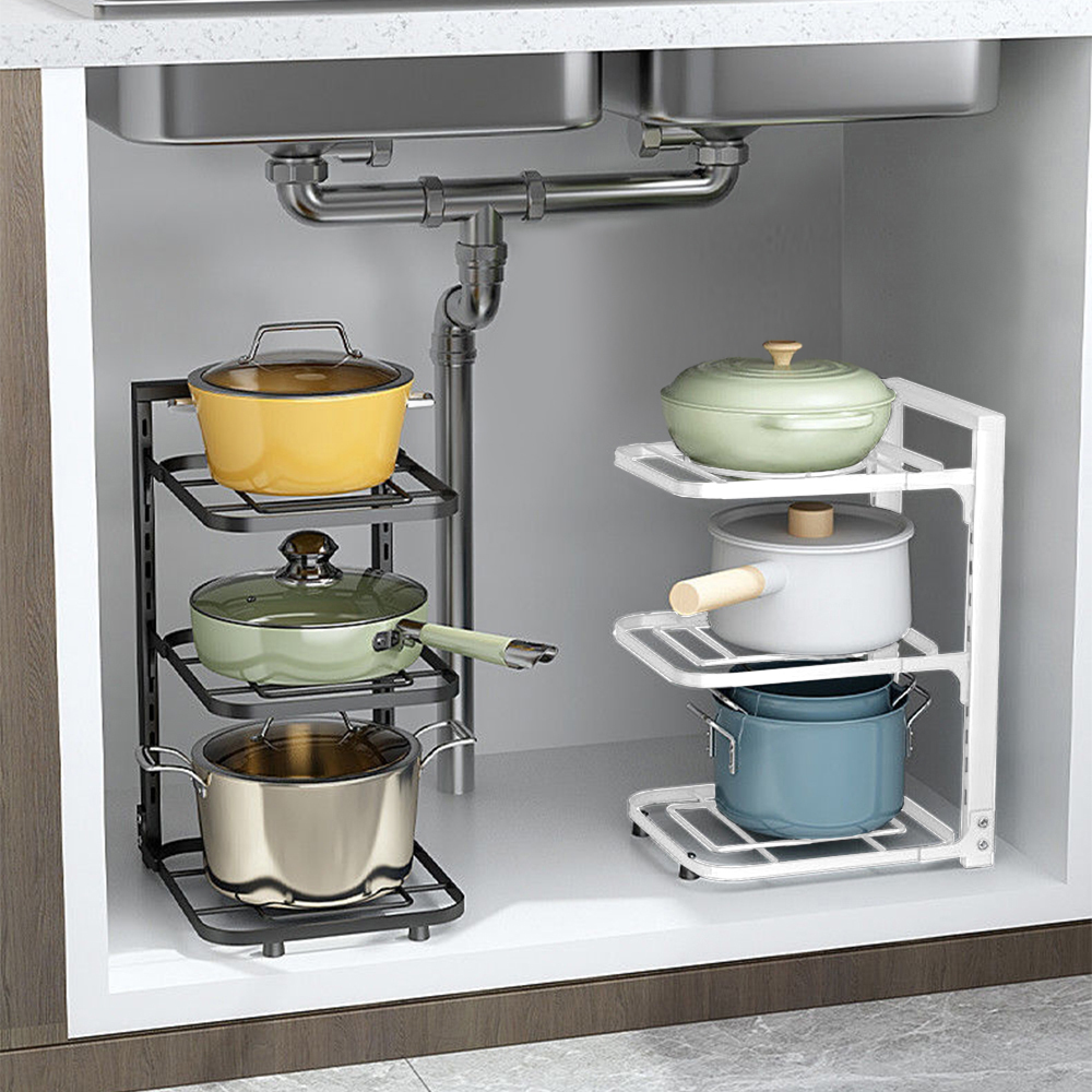 높이조절 후라이팬정리대 냄비정리대 접시정리대 수납 거치대 3단 제품 이미지