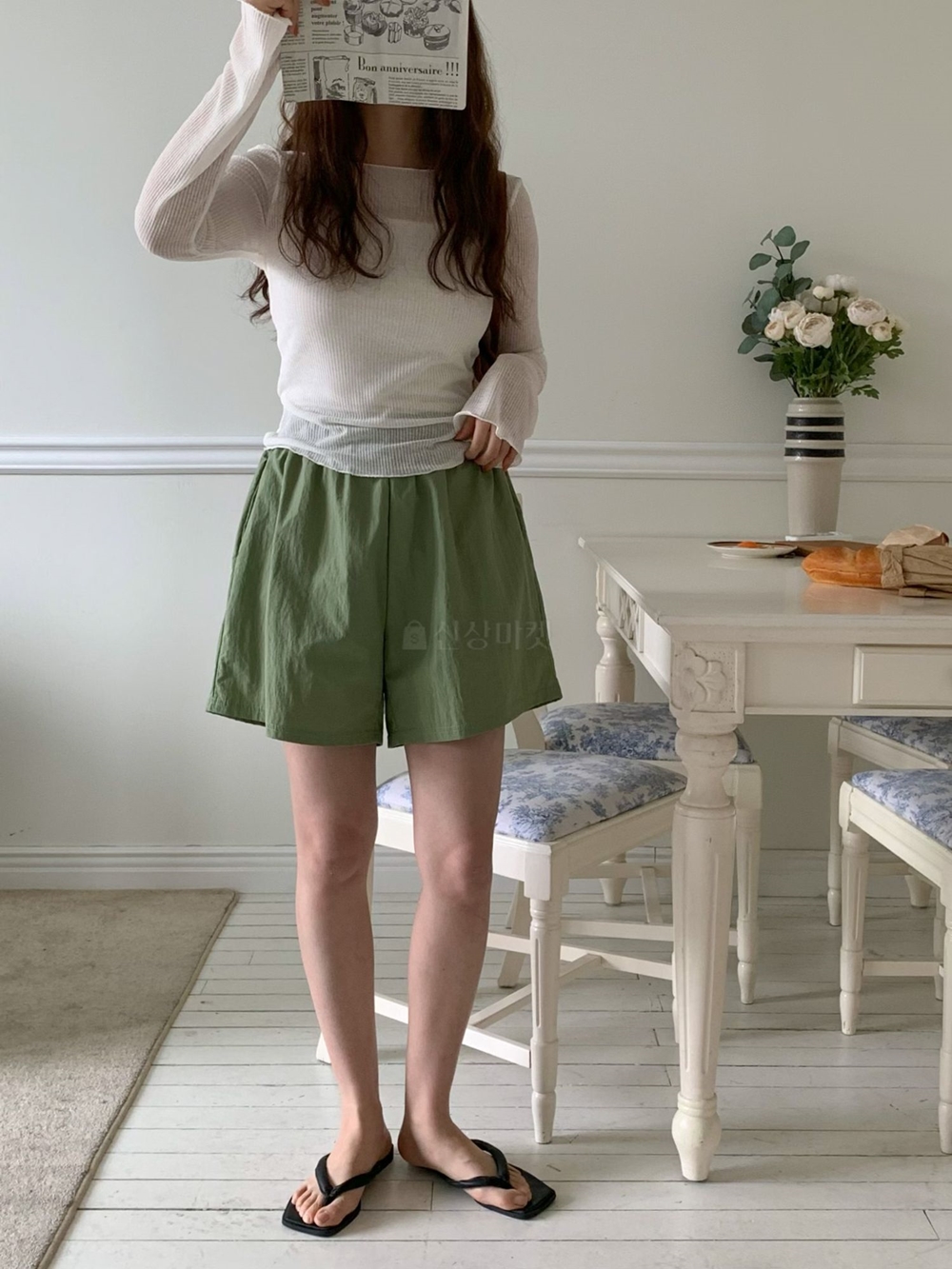 여성 여름 봄 와샤 바스락 밴딩 4부 와이드 반바지 팬츠 이미지 2