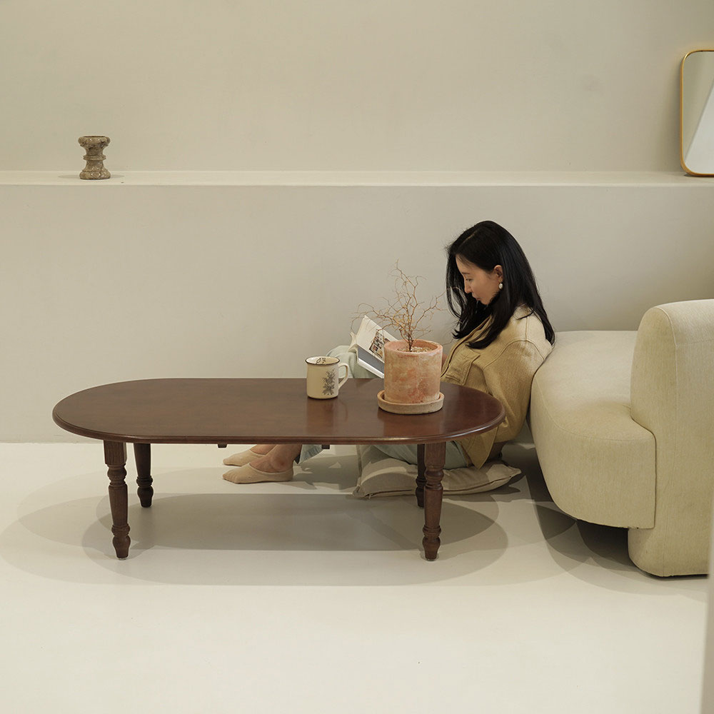 자야캠핑 코콜라 월넛 원목 타원형 소파 테이블 1200