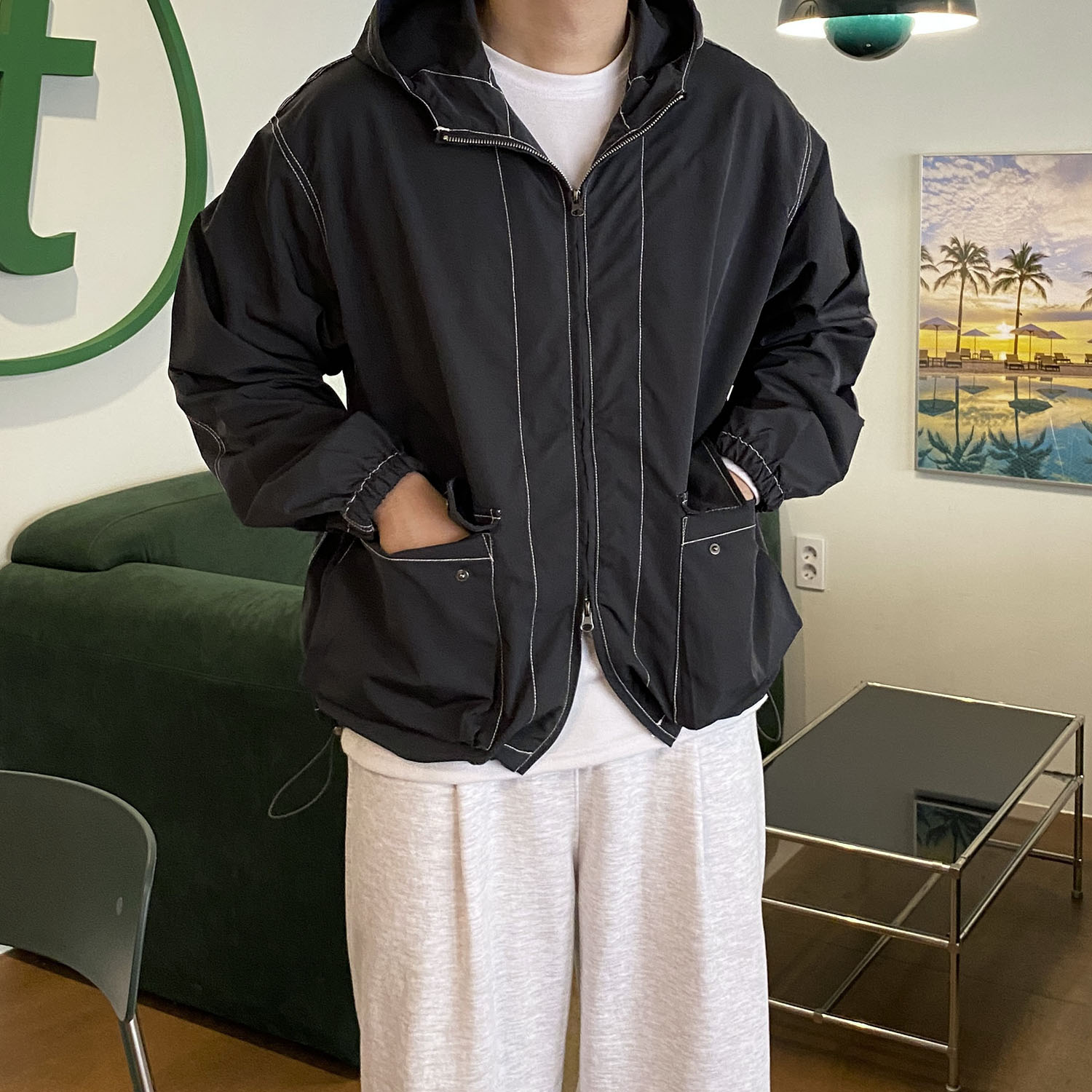 스티치바람막이 봄바람막이 남자크롭자켓 이미지 3