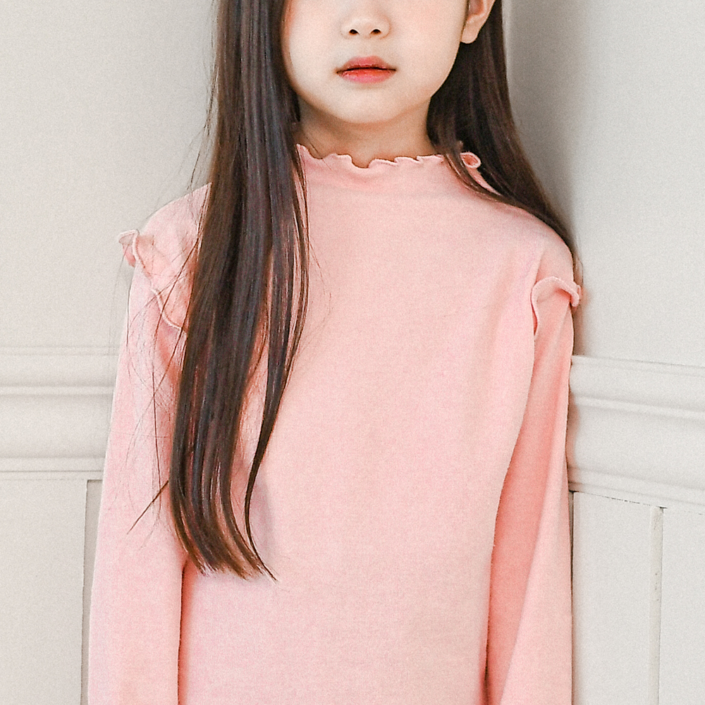 클레어 프릴 티셔츠 봄 가을 겨울 아이보리 핑크 아동 여아 유아 어린이 긴팔 기본티 - 상세 이미지 2