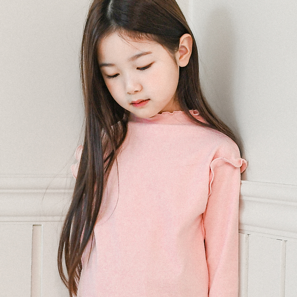 클레어 프릴 티셔츠 봄 가을 겨울 아이보리 핑크 아동 여아 유아 어린이 긴팔 기본티 - 상세 이미지 3
