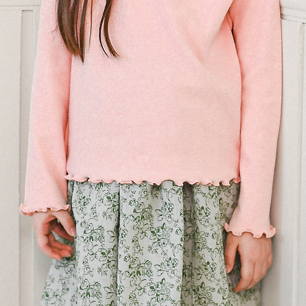 클레어 프릴 티셔츠 봄 가을 겨울 아이보리 핑크 아동 여아 유아 어린이 긴팔 기본티 - 상세 이미지 4