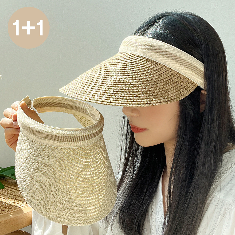 (1+1) 헬렌 밀짚 라탄 여성 여름 햇빛차단 썬바이저 썬캡 모자