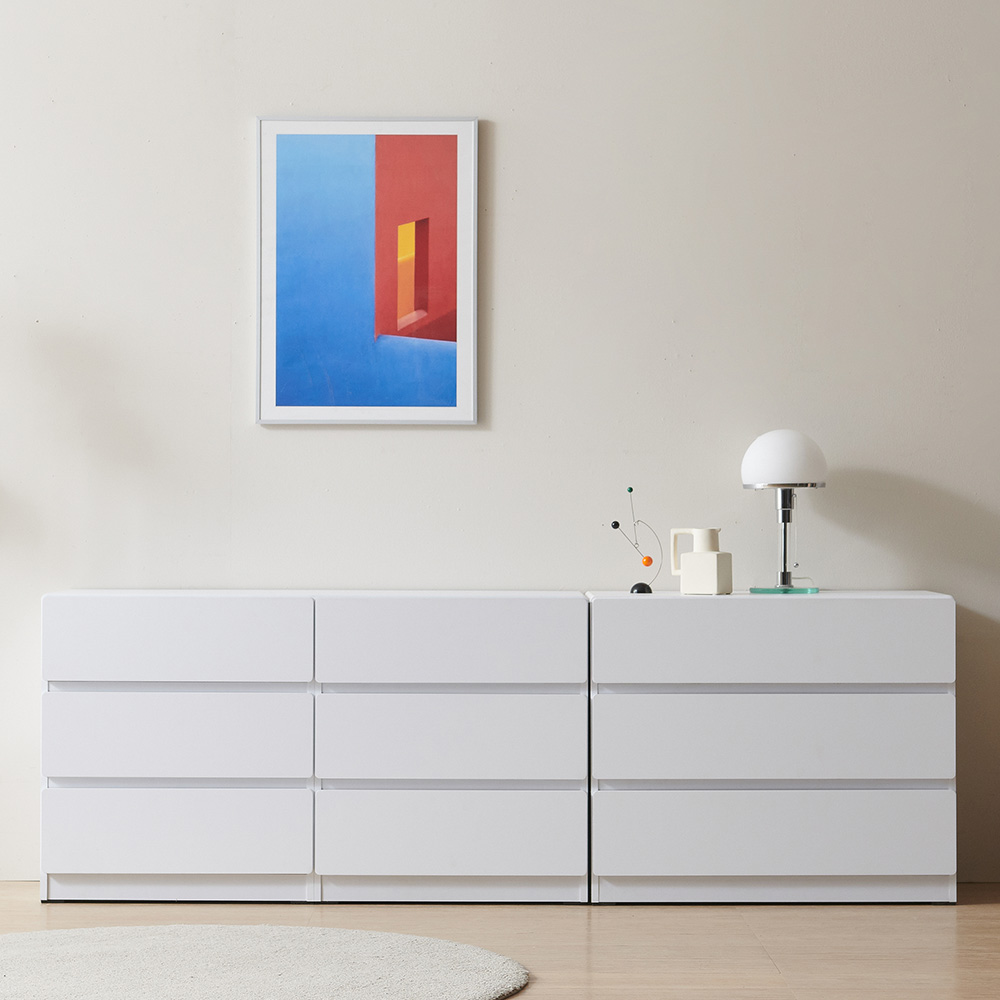 스코나 디스트 3단 서랍 높은 거실장 사이드보드 2000mm, 화이트