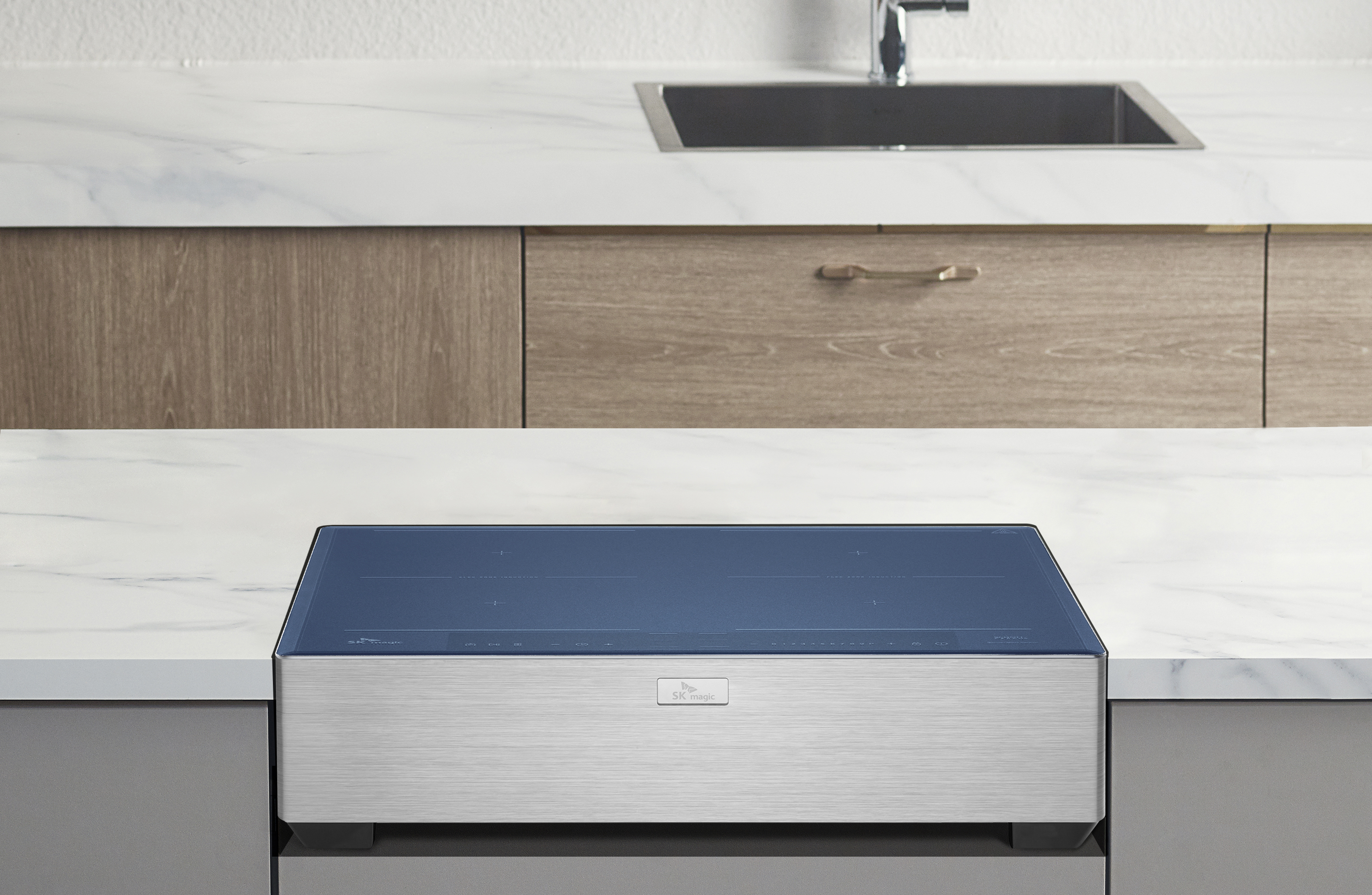 4구 더블 플렉스존 올파워 3400W 인덕션 전기레인지 독일쇼트사 클리어 트랜스 사하라블루