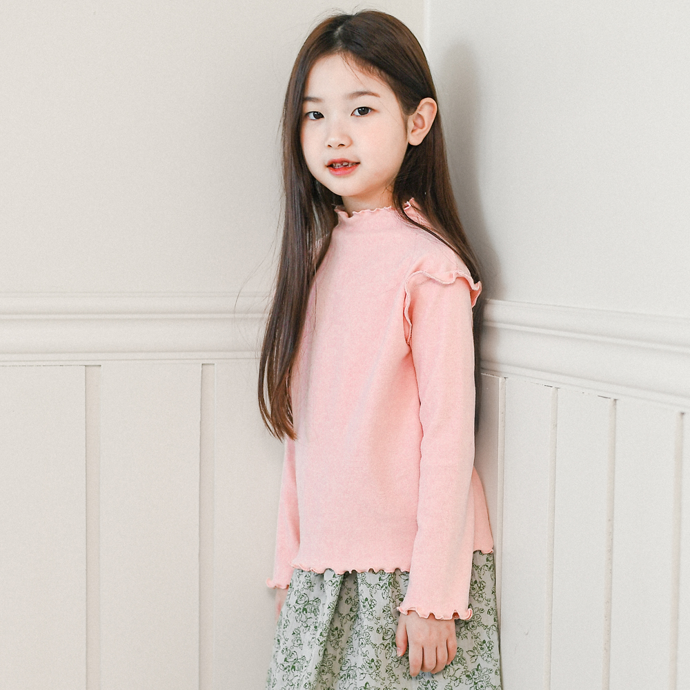 클레어 프릴 티셔츠 봄 가을 겨울 아이보리 핑크 아동 여아 유아 어린이 긴팔 기본티 - 상세 이미지 5