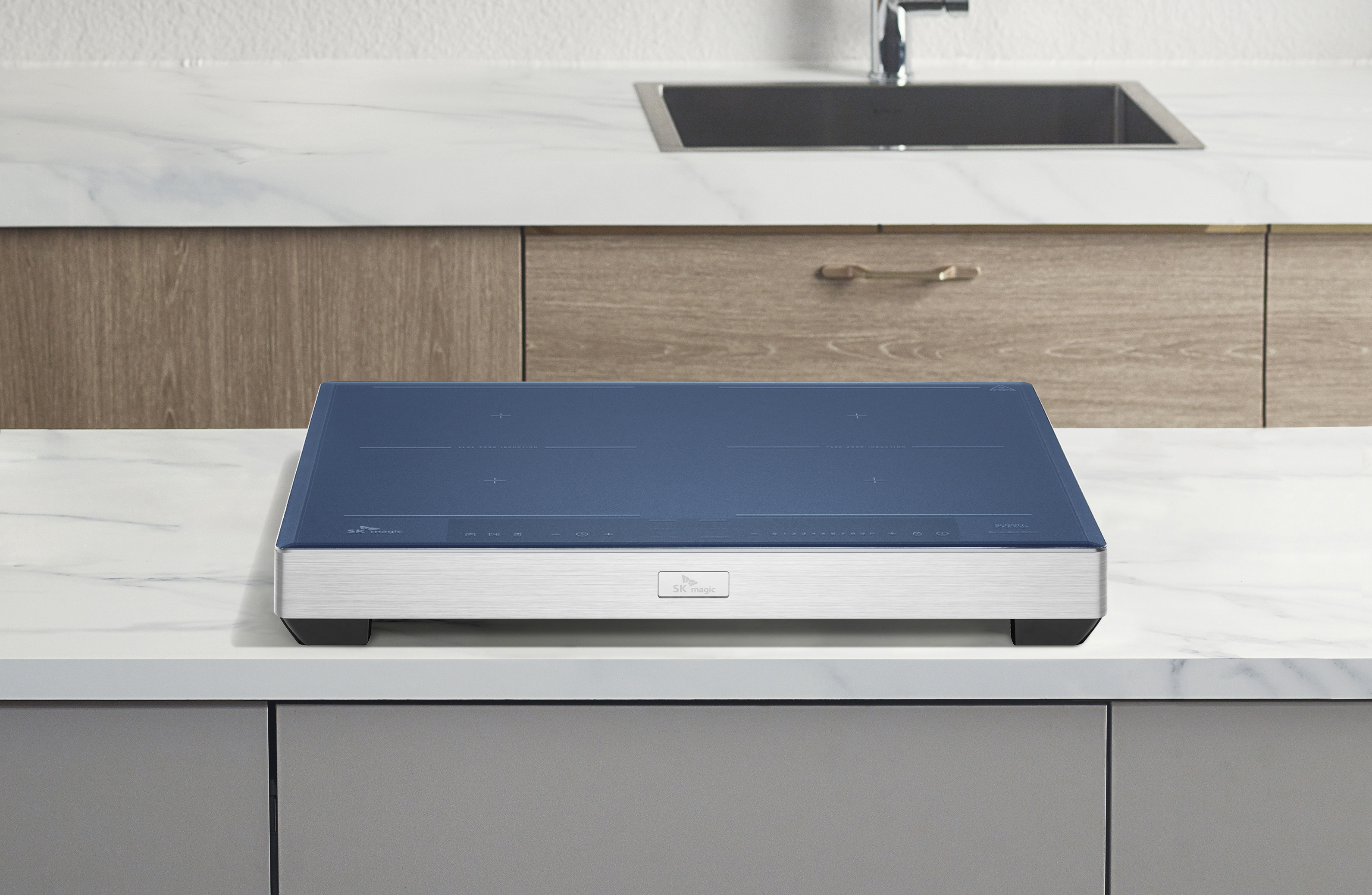 4구 더블 플렉스존 올파워 3400W 인덕션 전기레인지 독일쇼트사 클리어 트랜스 사하라블루