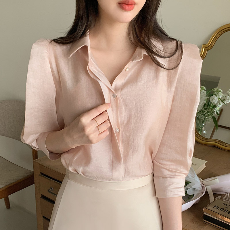 [투데이Pick]  (국내제작)(반팔7부) 시스루 카라 블라우스 bs7556 이미지 2